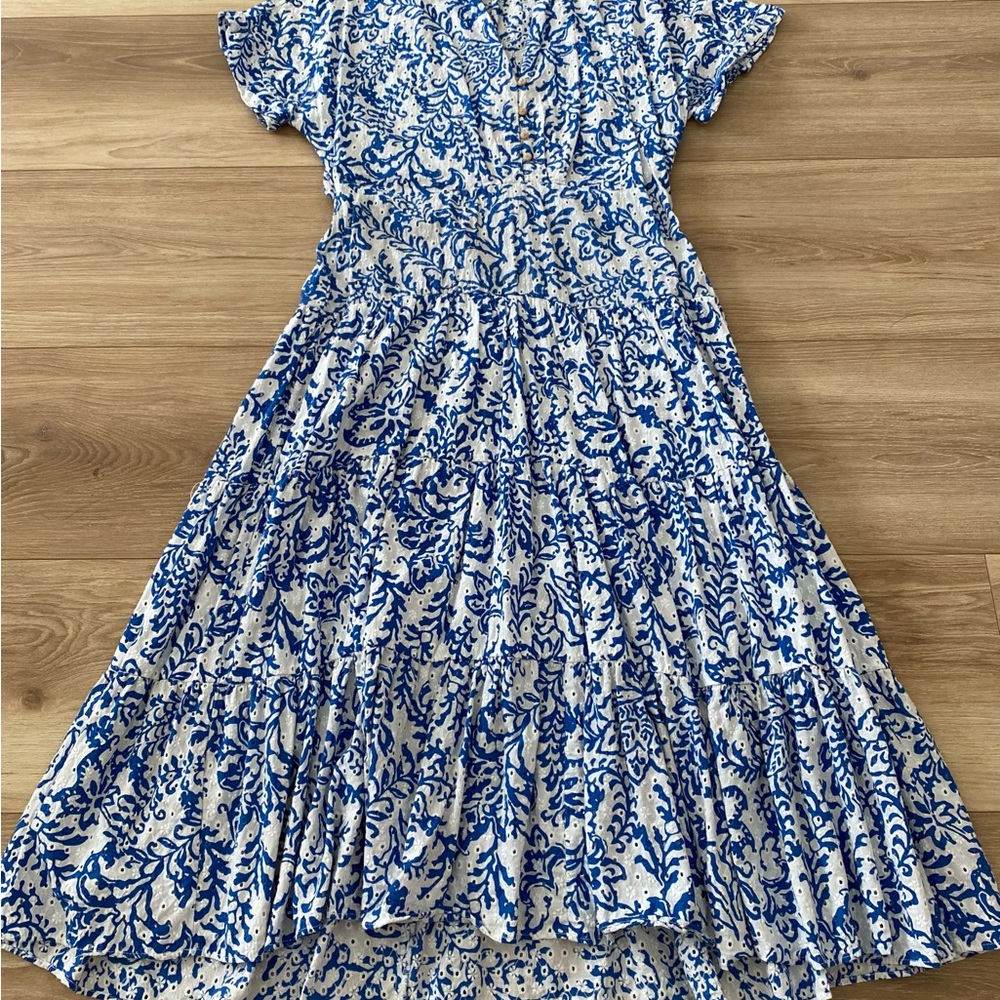 ZARA EYELET PRINTED MIDI DRESS XL